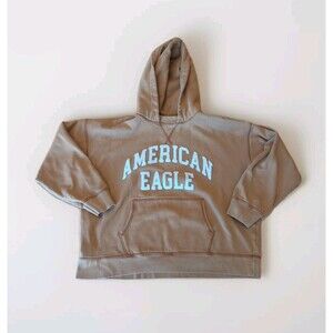 American Eagle Hoodie Sweatshirt Mens Small Brown Tan Spell Out VTG Y2K